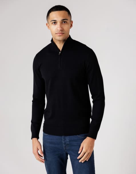 French Connection 1/2 zip knitted jumper in black - view 1