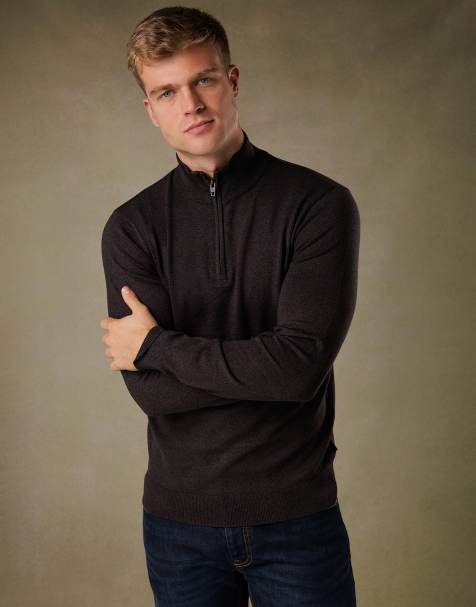 French Connection 1/2 zip knitted jumper in charcoal - view 1