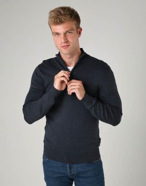 French Connection 1/2 zip knitted jumper in dark blue - view 1