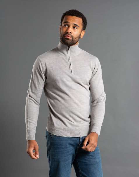 French Connection 1/2 zip knitted jumper in light grey