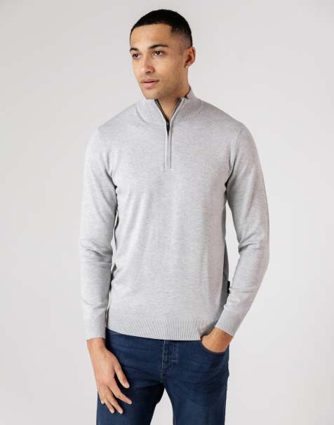 French Connection 1/2 zip knitted jumper in light grey - view 1