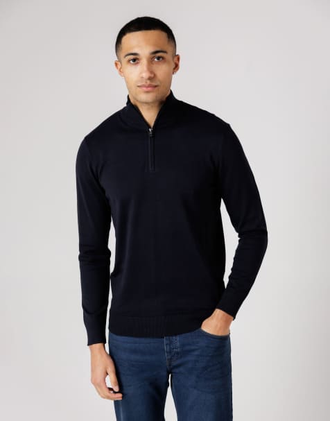 French Connection 1/2 zip knitted jumper in navy - view 1