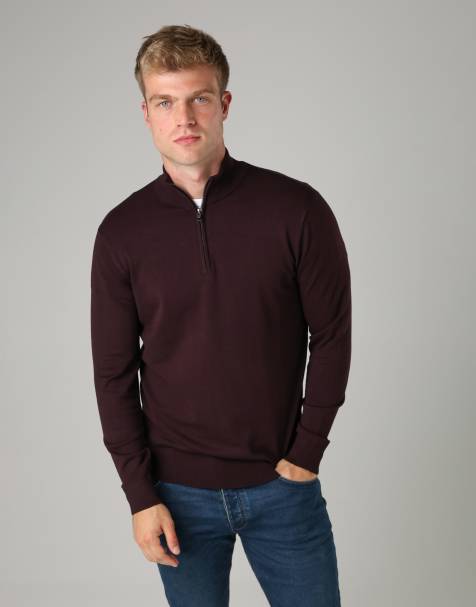 French Connection 1/2 zip knitted jumper in wine - view 1