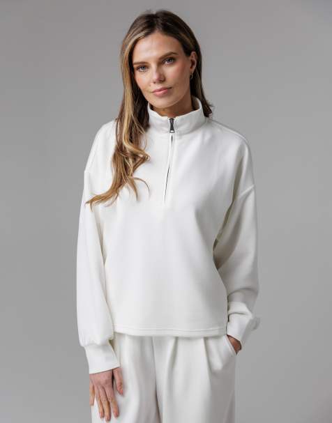 French Connection 1/2 zip luxe funnel neck fleece in off white - view 1