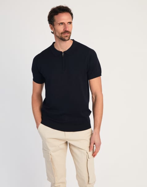 French Connection 1/2 zip short sleeve polo shirt in black - view 1