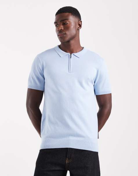 French Connection 1/2 zip short sleeve polo shirt in blue - view 1