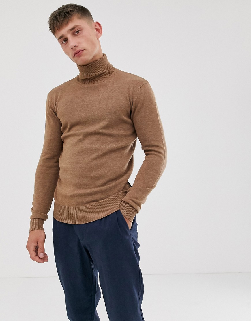 French Connection 100% cotton roll neck jumper-Tan