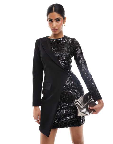 French Connection 2 in 1 sequin mini jersey dress in black - view 1