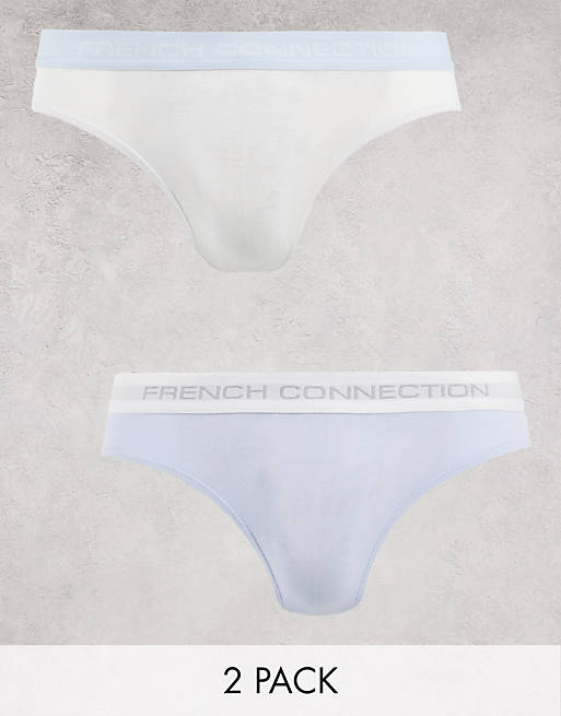 French Connection 2 pack briefs in white saltwater blue mix