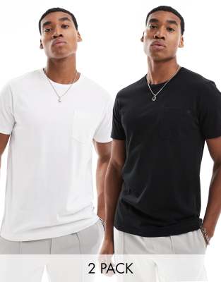 French Connection 2 pack classic pocket t-shirt in black and white-Multi