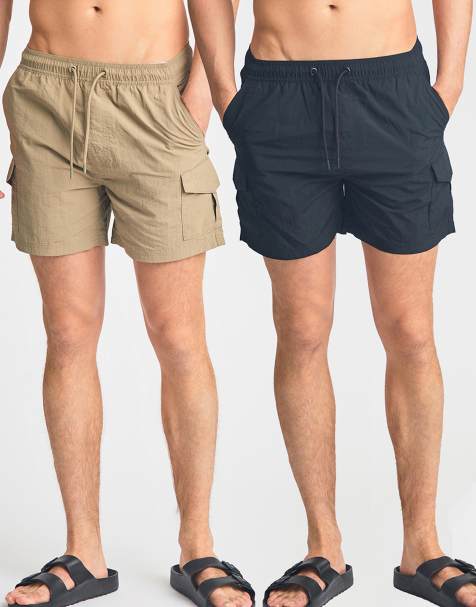 French Connection 2 pack combat-style swim shorts in black - view 1