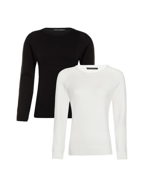 French Connection 2 pack cosy soft touch crew neck raglan jumper in black