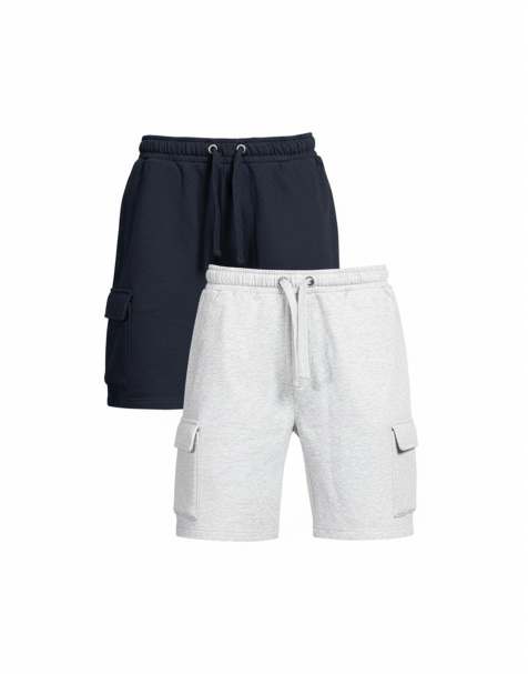 French Connection 2 pack cotton blend jersey cargo-style shorts in navy