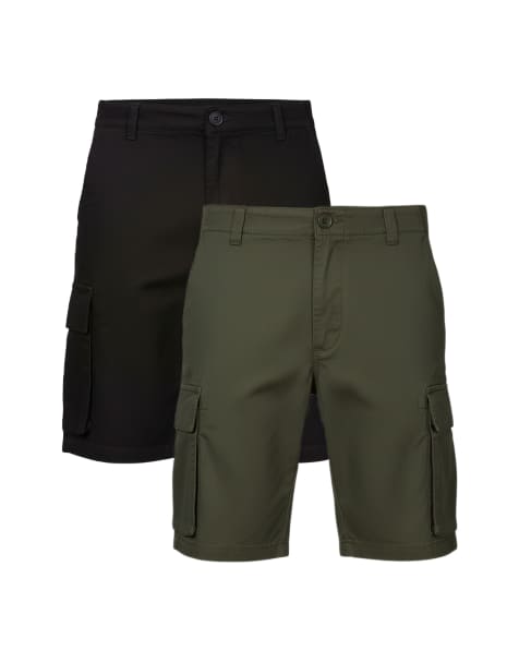 French Connection 2 pack cotton cargo shorts in black