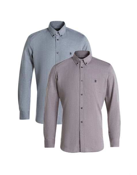 French Connection 2 pack cotton long sleeve oxford shirt in blue - view 1