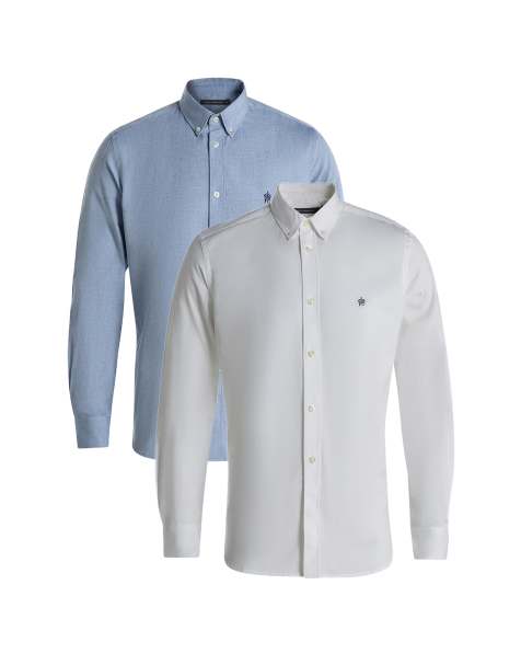 French Connection 2 pack cotton long sleeve oxford shirt in blue