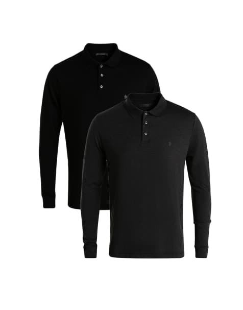French Connection 2 pack cotton long sleeve polo shirts in black - view 1