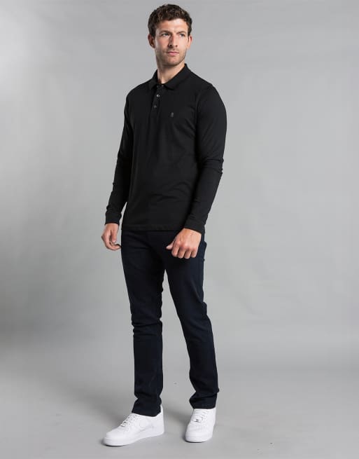 French Connection 2 pack cotton long sleeve polo shirts in black, 4 of 6