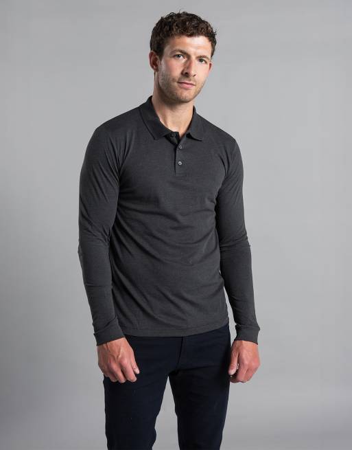 French Connection 2 pack cotton long sleeve polo shirts in black, 6 of 6