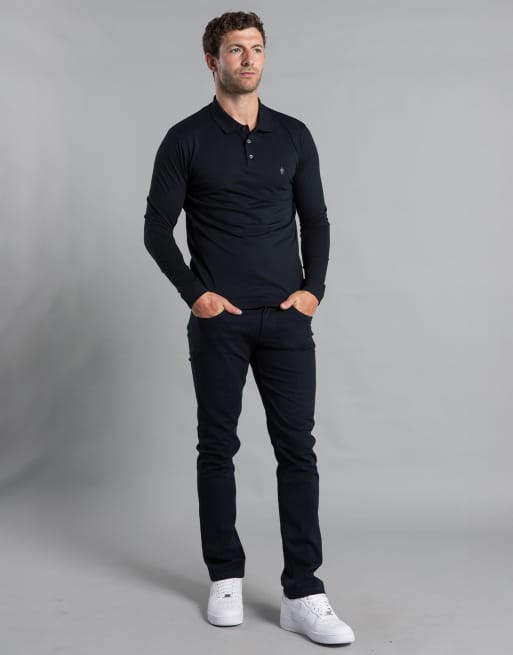French Connection 2 pack cotton long sleeve polo shirts in navy, 4 of 5