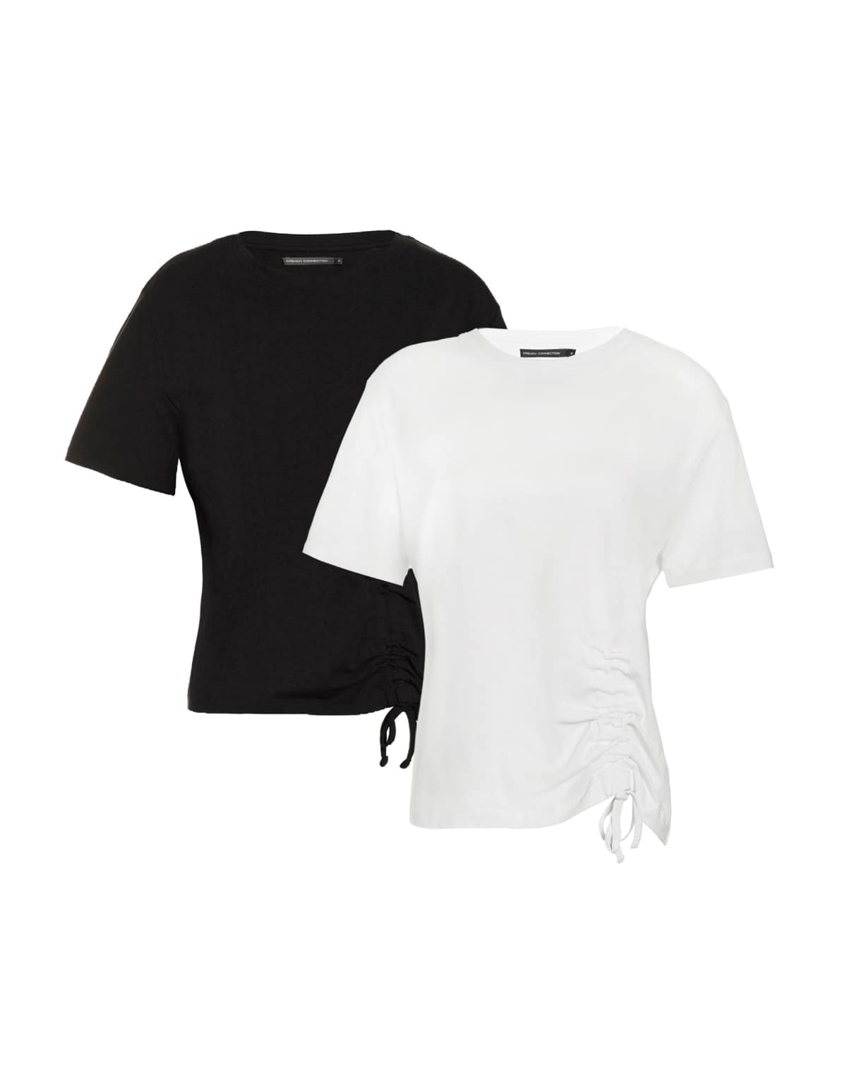 French Connection 2 pack cotton ruched seam crew neck short sleeve tops in black