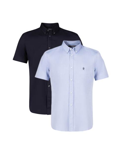 French Connection 2 pack cotton short sleeve oxford shirts in blue - view 1