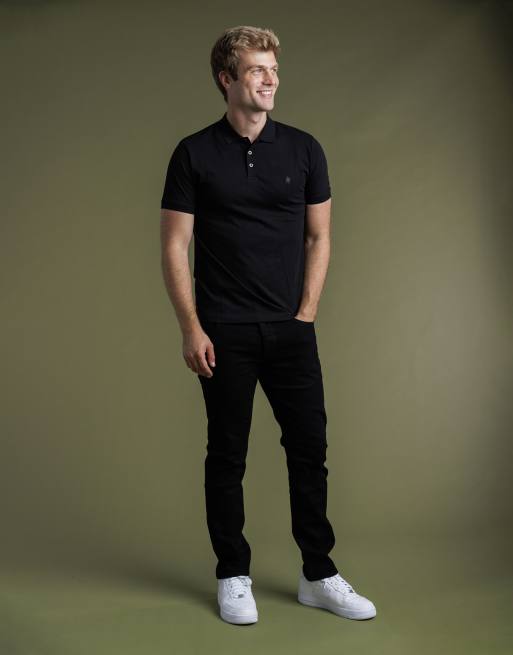 French Connection 2 pack cotton short sleeve pique polo shirts in black, 4 of 6
