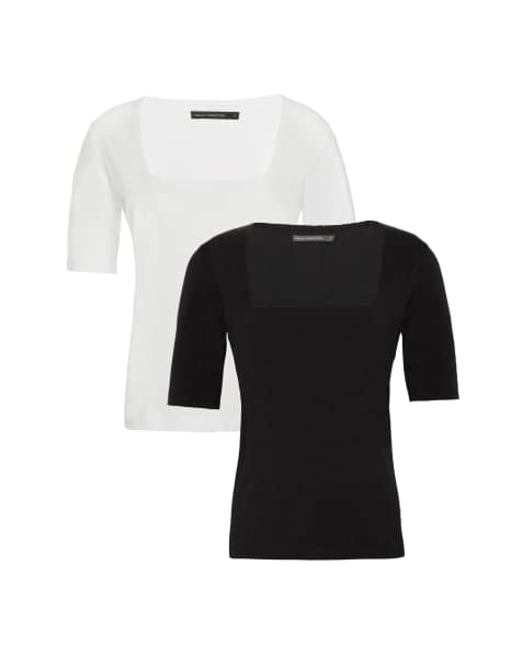 French Connection 2 pack cotton square neck short sleeve tops in black - view 1