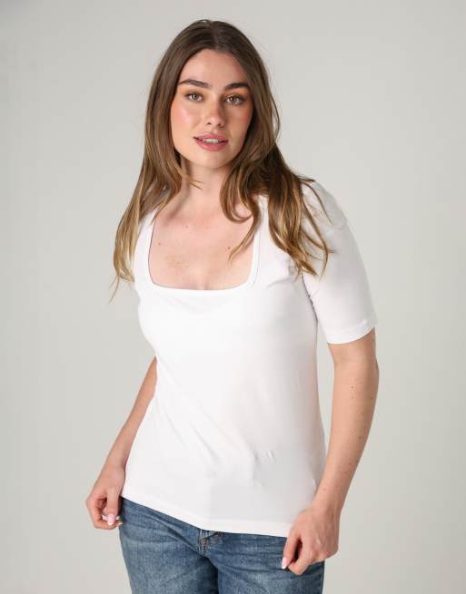 French Connection 2 pack cotton square neck short sleeve tops in black, 2 of 4