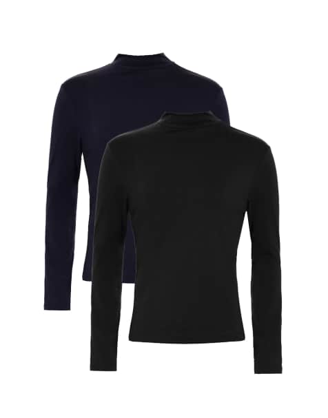 French Connection 2 pack cotton turtle neck long sleeve tops in navy - view 1
