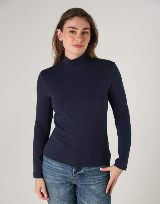 French Connection 2 pack cotton turtle neck long sleeve tops in navy, 3 of 4