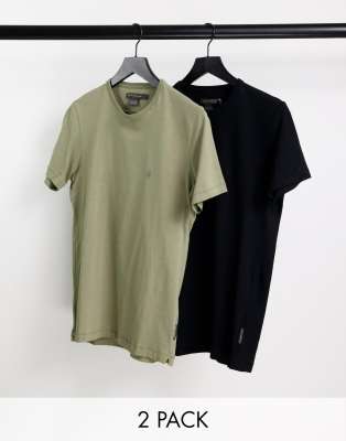 French Connection French Connection 2 pack crew neck t-shirt in black & khaki-Multi