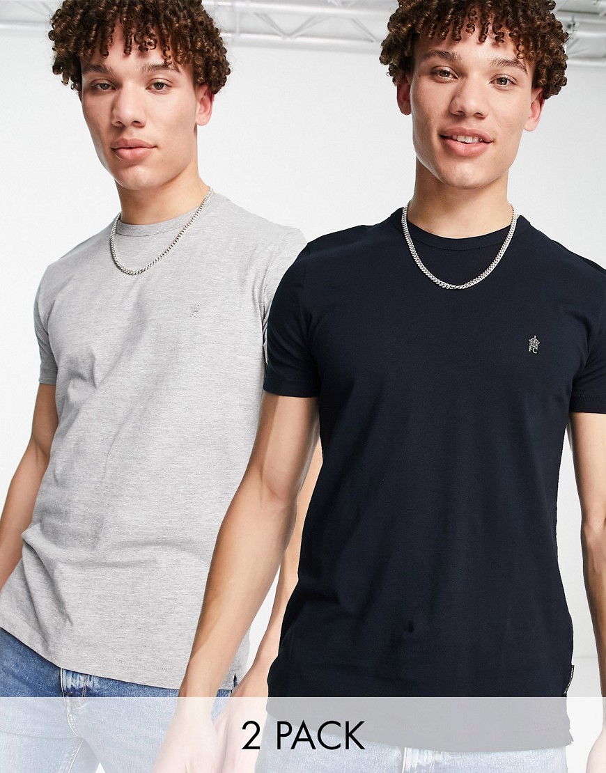 French Connection 2 Pack Crew Neck T-shirt In Navy And Gray-multi
