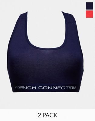 French Connection 2 pack crop top bralettes in navy and hibiscus