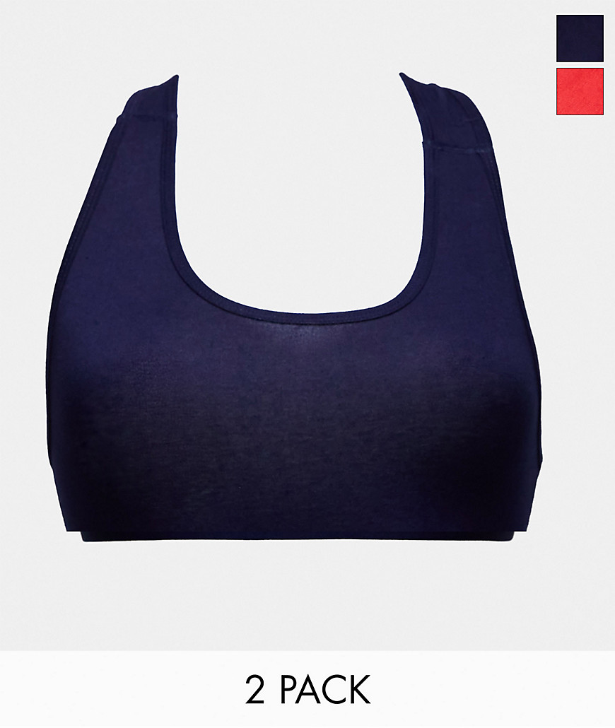French Connection 2 pack crop top bralettes in navy and hibiscus