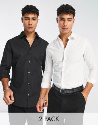 French Connection 2 pack formal shirts in white and black - ASOS Price Checker