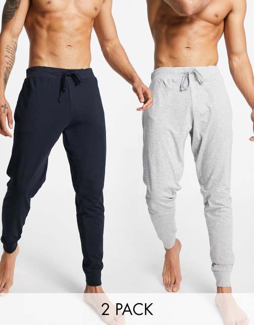 French Connection 2 pack joggers in marine and light grey melange