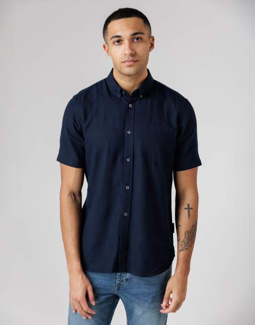 French Connection 2 pack linen blend short sleeve chest pocket shirts in navy, 2 of 4