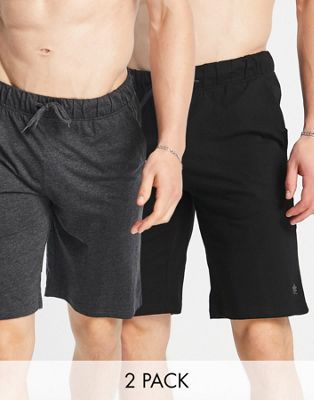 French Connection 2 pack lounge shorts in black and charcoal