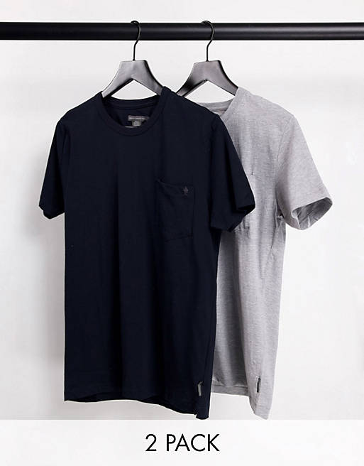French Connection 2 pack pocket t-shirts in navy and light grey