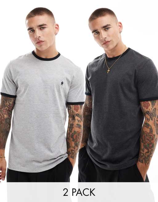 French Connection 2 pack ringer t shirt in charcoal and light grey ASOS