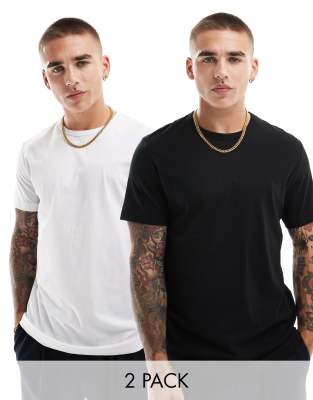 French Connection 2 pack short sleeve t-shirt in black and white-Multi