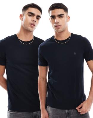 French Connection Mens French Connection 2 pack short sleeve t-shirt in navy