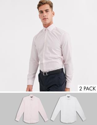 French Connection 2 pack slim fit shirts-White White