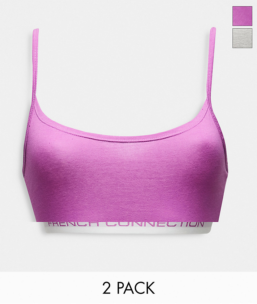 French Connection 2 pack strappy bralettes in pink violet and grey mel