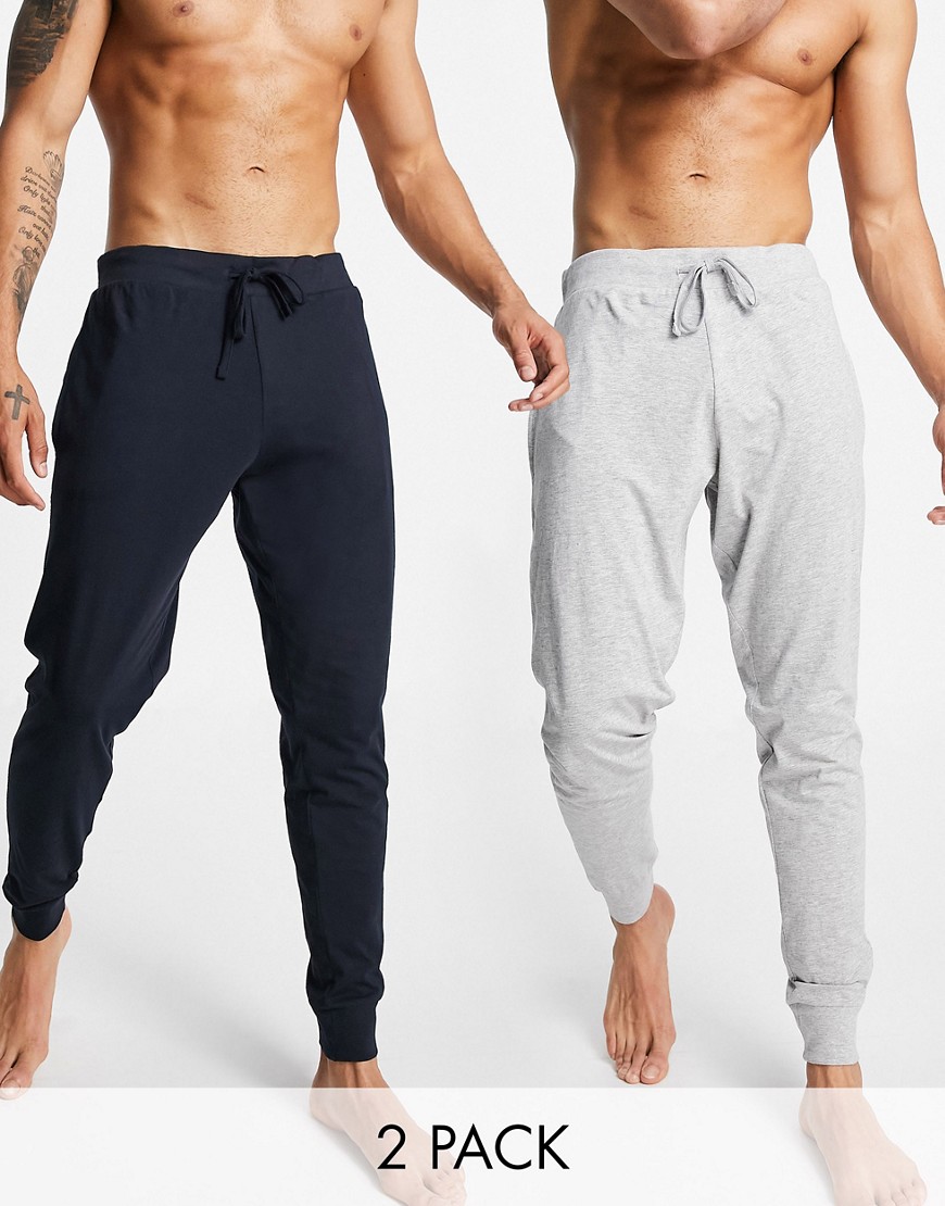 French Connection 2 pack sweatpants in marine and light gray melange-Multi