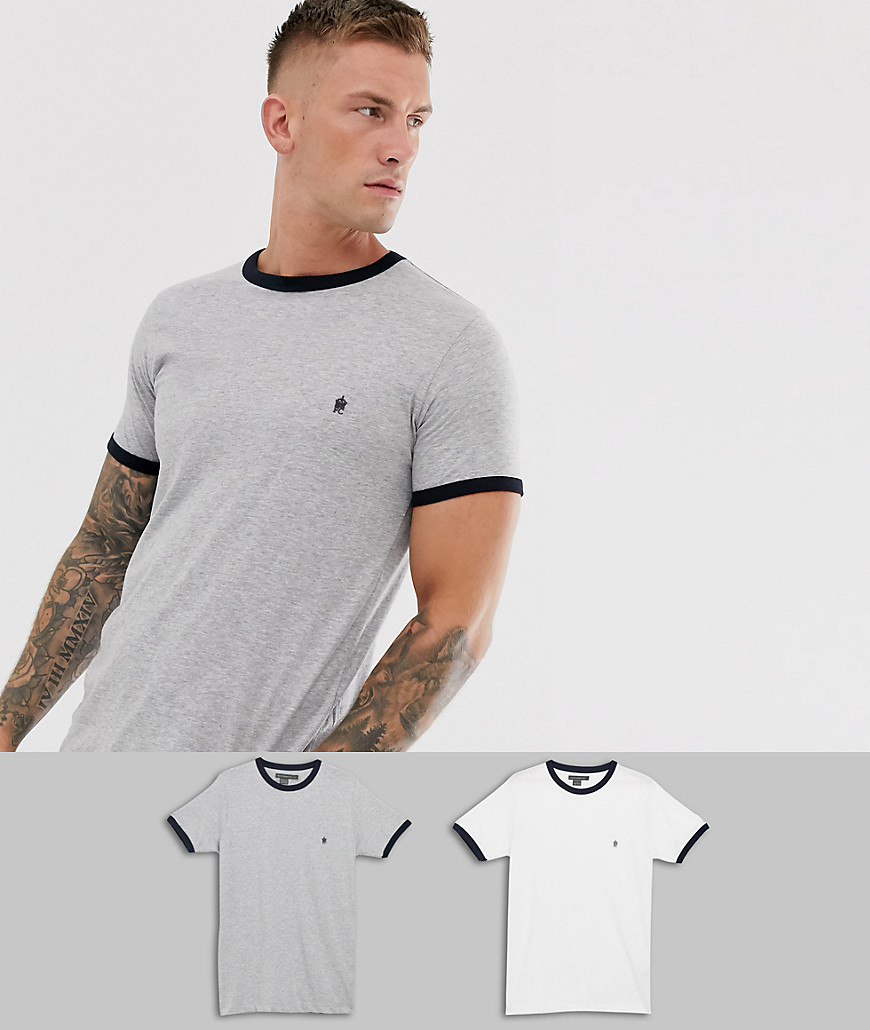 French Connection – 2-pack t-shirtar med kantband-Grå