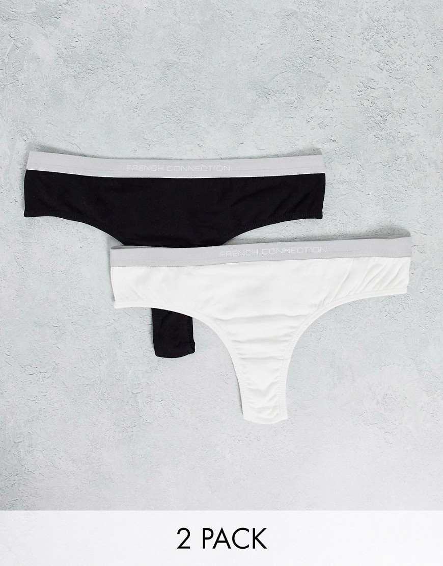 French Connection 2 Pack Thongs In Black White Gray Mix-multi