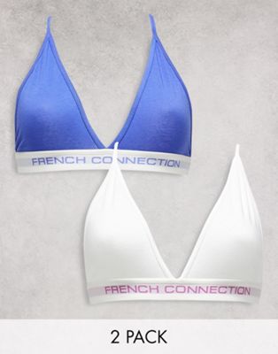 French Connection 2 pack triangle bralette in white and blue bay - ASOS Price Checker