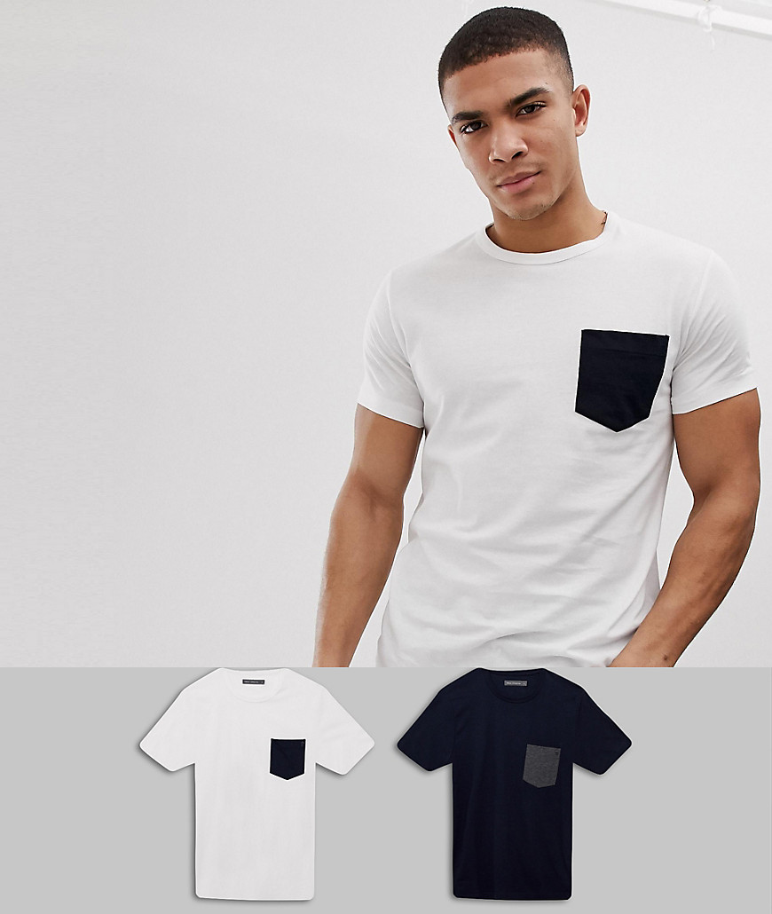 French Connection 2 pakke t-shirt med kontrastlomme-Multifarvet